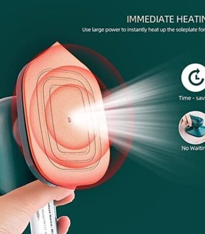 Portable steam iron removing wrinkles from shirt quickly and safely