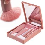 Professional Makeup Brush Set with Mirror open case showing 5 different brushes