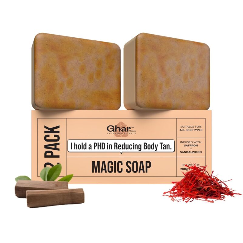 Ultimate Magic Kesar Chandan Soap set of two (200 GM) by Ghar Soaps, for skin brightening and glowing.