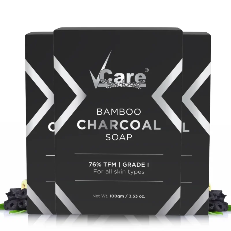 Triple pack of luxury activated bamboo charcoal soap bars for deep skin cleansing.